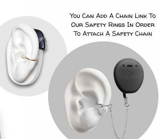White ear moulds demonstrate how earrings are fitted to hearing aid